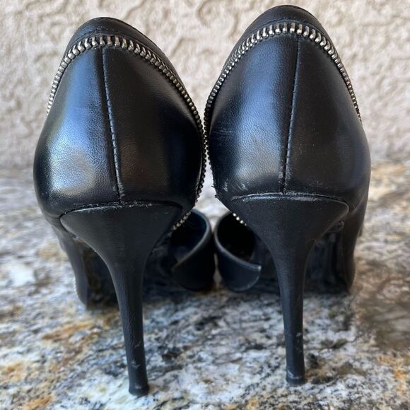 Michael Skylar Black Leather Zipper Heels - Women’s Size 6.5 - Pre-Owned - Picture 4 of 9